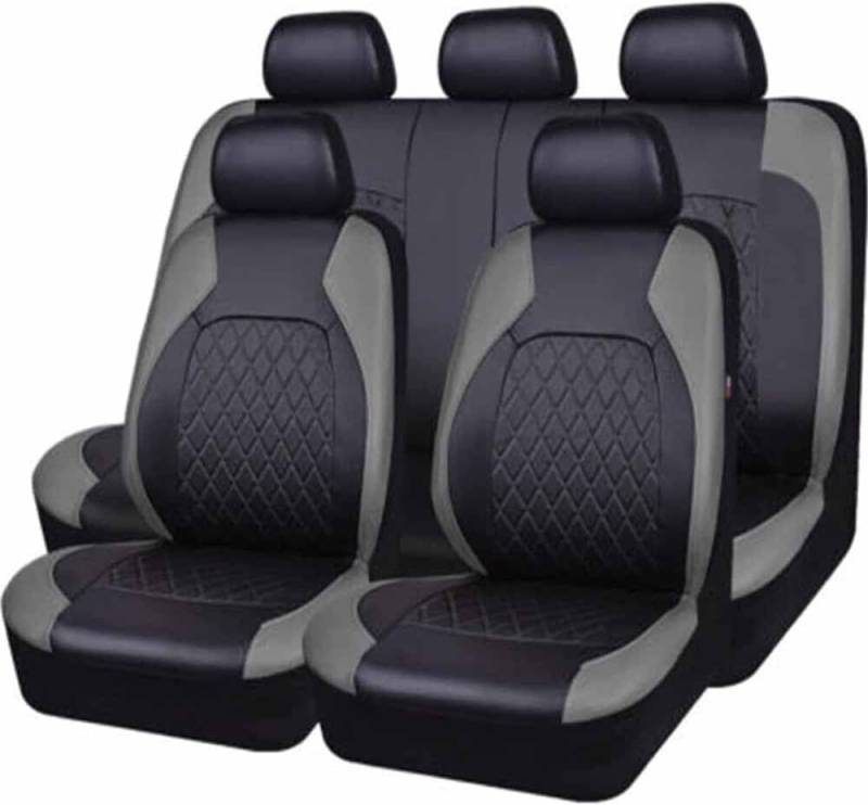 PU Leder Autositzbezüge Sets für S-uzuki SX4 / SX4 S-Cross JY/GY/EY/RW 2019-2025, Allwetter Universal Sitzbezüge Wasserdicht Innenraum Sitzschutz Zubehör,A/9pcs Set Grey von GYORI