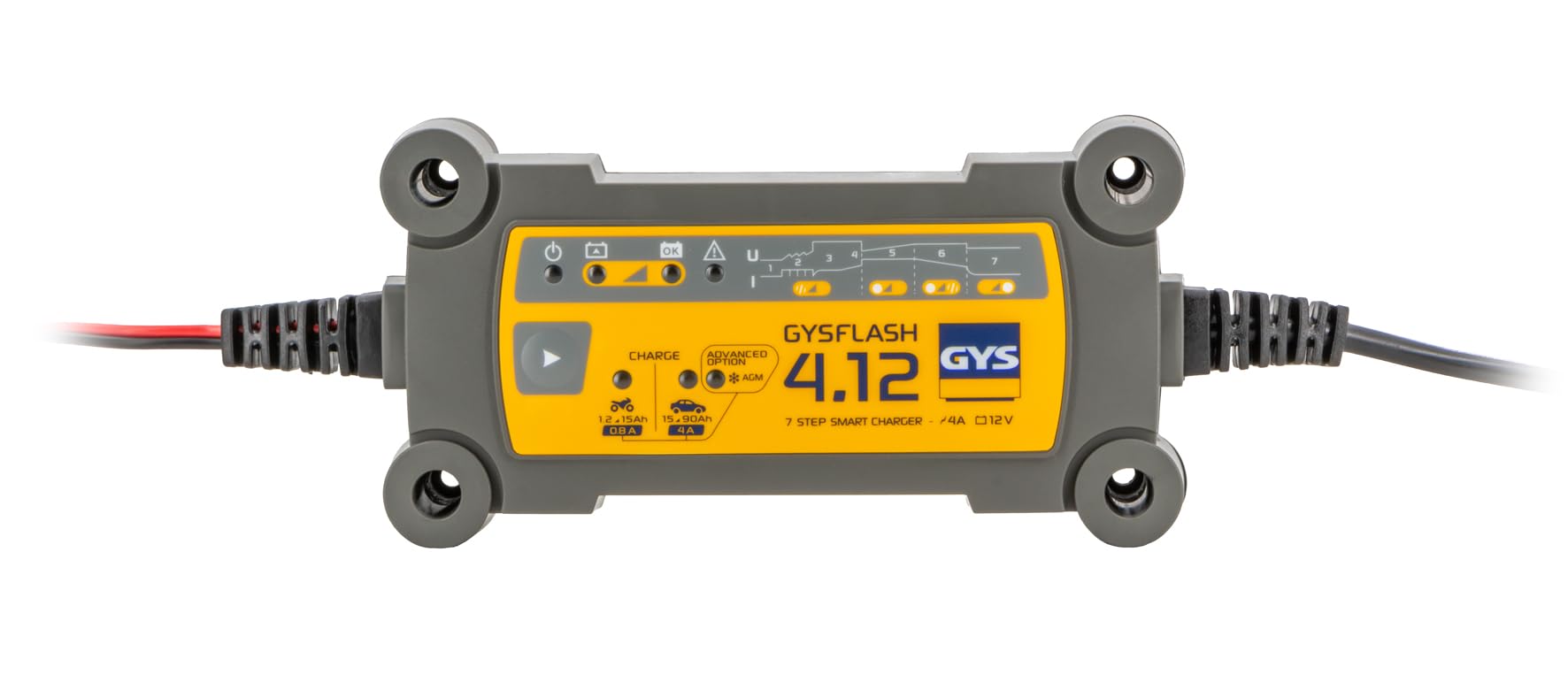 GYS Ladegerät Batterieladegerät für das Laden von 12V-Batterien von Kleinwagen, Motorrädern, Jet-Skis, Kart-Sport-Fahrzeugen und Rasenmähern, GYSFLASH 4.12 von GYS