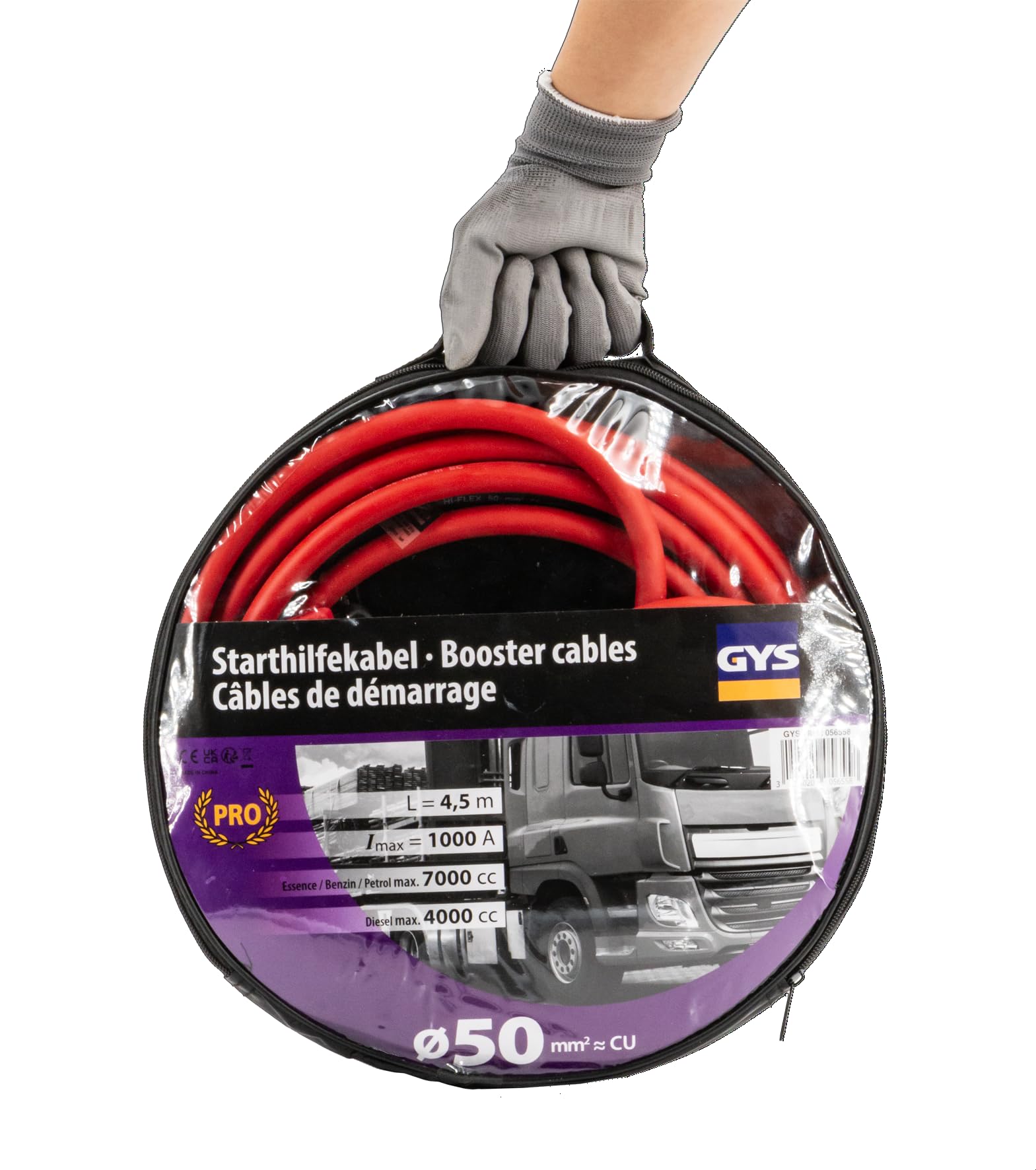 Starthilfekabel Isolierte Klemmen - 1000 A - Durchmesser 50 mm² - 2X4, 5 M Starthilfekabel Isolierte Klemmen - 1000 A - Durchmesser 50 mm² - 2X4, 5 M von GYS