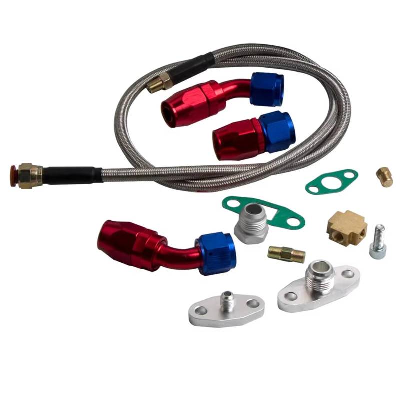 GYTTAK Motor-Turbolader Kompatibel Mit Allen 4 Oder 6 ZYL 1,5 2,0 2,5L Motoren T3 TO4E T04E V-Band 420PS Turbolader 0,63 AR Einlass-/Auslassleitungssatz(Oil line) von GYTTAK