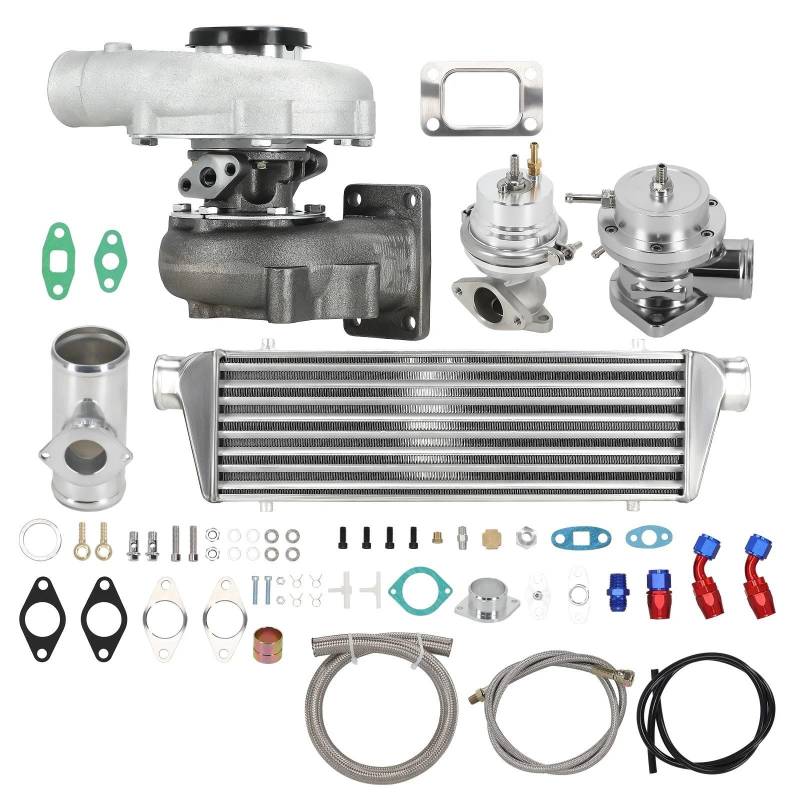 GYTTAK Motor-Turbolader Turbolader Abgasturbolader Für T3/T4 T04E Universal Turbolader Ladeluftkühler Ölleitungen BOV Adapter/Rohr 350+HP von GYTTAK