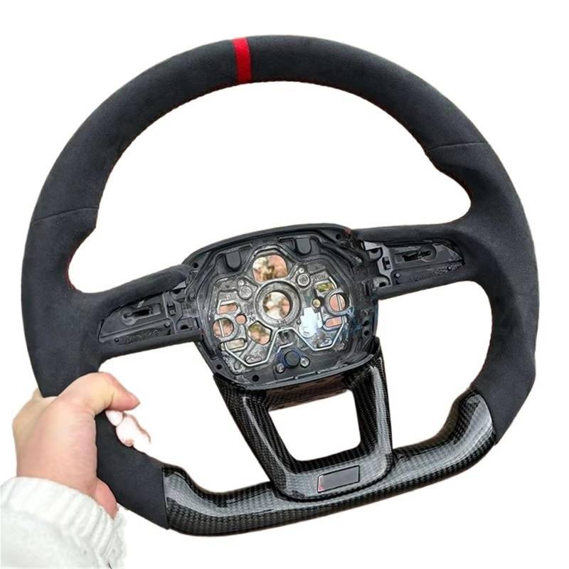 GYTTAK Sportlenkräder Kompatibel Mit Für A3 2020 2021 2022 2023 2024 Q3 2019 2020 2021 2022 2023 2024 Carbonfaser-Auto-Sportlenkrad-Innenausstattung(No Logo with Hole) von GYTTAK