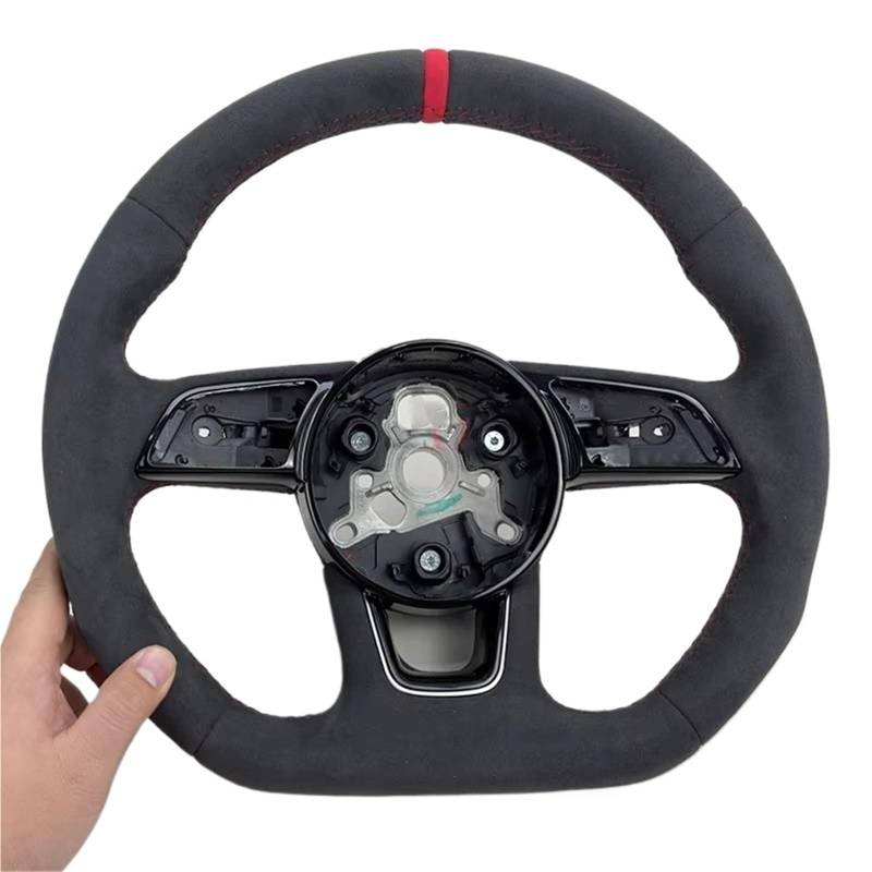 GYTTAK Sportlenkräder Kompatibel Mit Für A3 A4 A5 B9, Beheiztes Lenkrad Mit Flacher Unterseite, Halbperforiert, Beheiztes Sportlenkrad, Autozubehör(No Logo with Hole) von GYTTAK