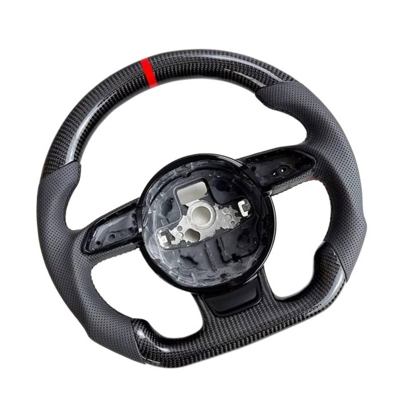 GYTTAK Sportlenkräder Kompatibel Mit Für A3 A4 B8 A5 S3 S4 S5 Carbonfaser-Lenkrad, Flache Unterseite, Halbperforiertes Lenkrad, Modifikation, Autozubehör(S Logo with Hole) von GYTTAK