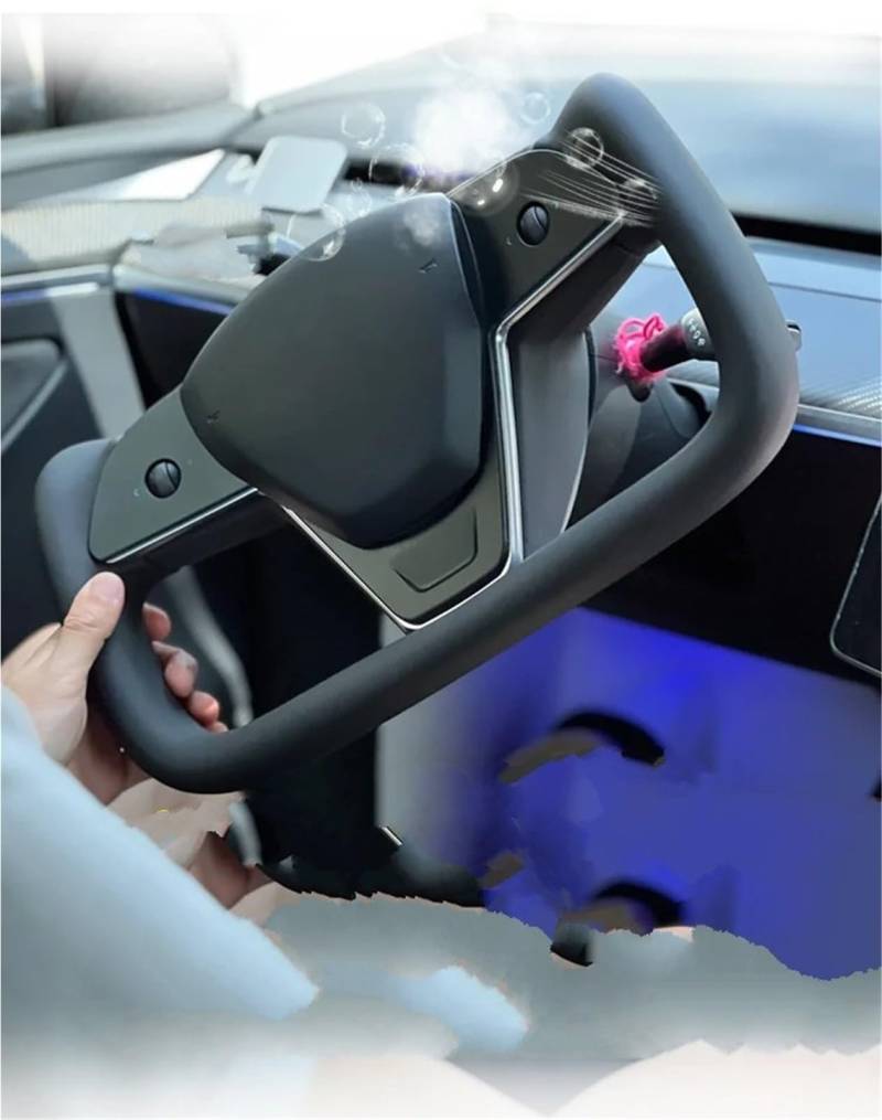 GYTTAK Sportlenkräder Kompatibel Mit Tesla Für Model Y 2019 2020 2021 2022 2023 Jochgriff Autolenkradbaugruppe Rennrad Mit Frontverkleidung Autoteile(Black) von GYTTAK
