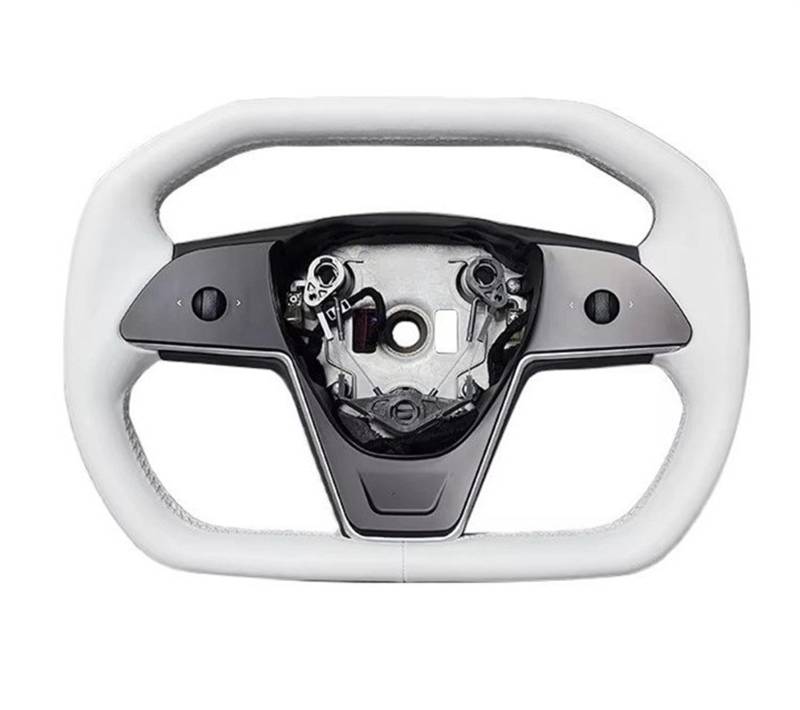 GYTTAK Sportlenkräder Kompatibel Mit Tesla Für Model Y 2022 2023 2024 Jochlenkrad Mit Heizung Innendekoration Autozubehör(White) von GYTTAK