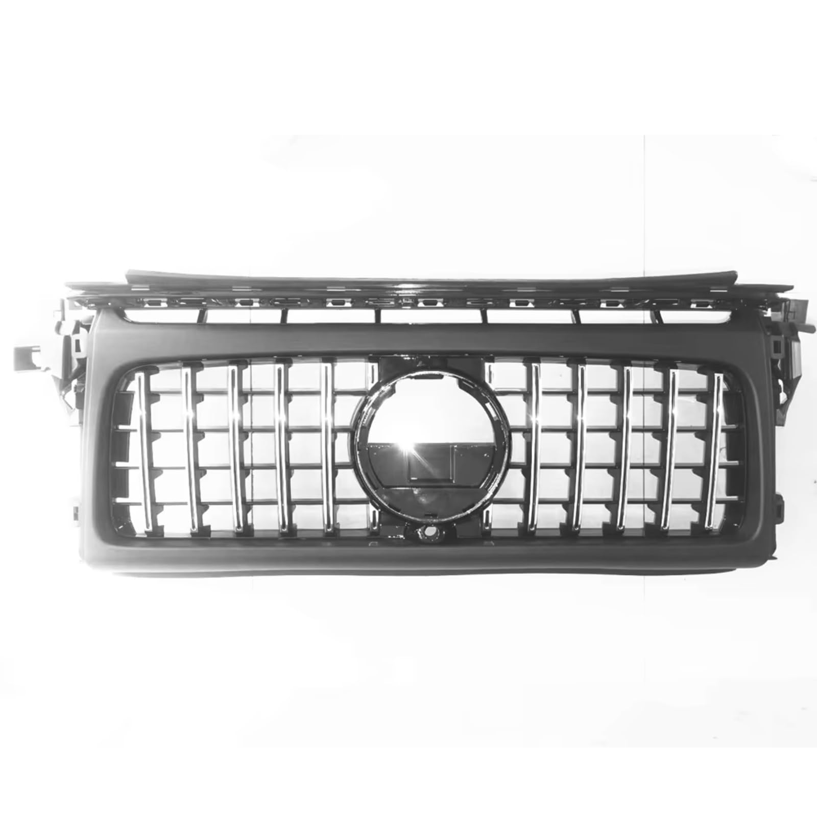 NierenGrill Kompatibel Mit Benz Für W464 G-Klasse G350 G500 G550 G63 Für AMG 2019 2020 2021 2022 2023 Auto-Oberstoßstangenhaube Mesh-Grill Frontgrill(Silver) von GYTTAK