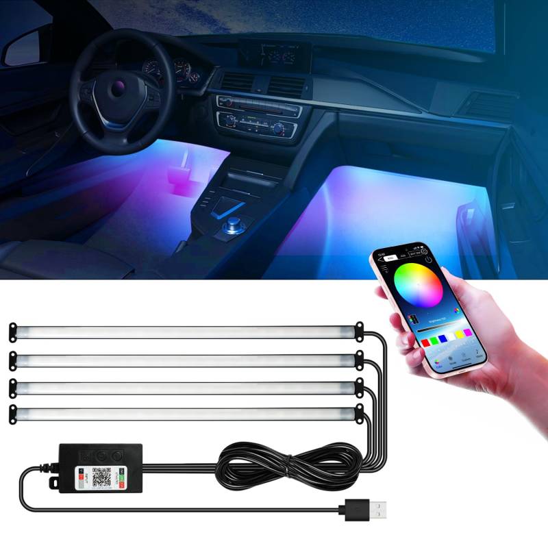 GZ5CG Auto Innenbeleuchtung RGBIC Ambientebeleuchtung 72 SMD Streifenlichter Smart APP-Steuerung und Musik-Synchronisationsmodus USB 5V von GZ5CG