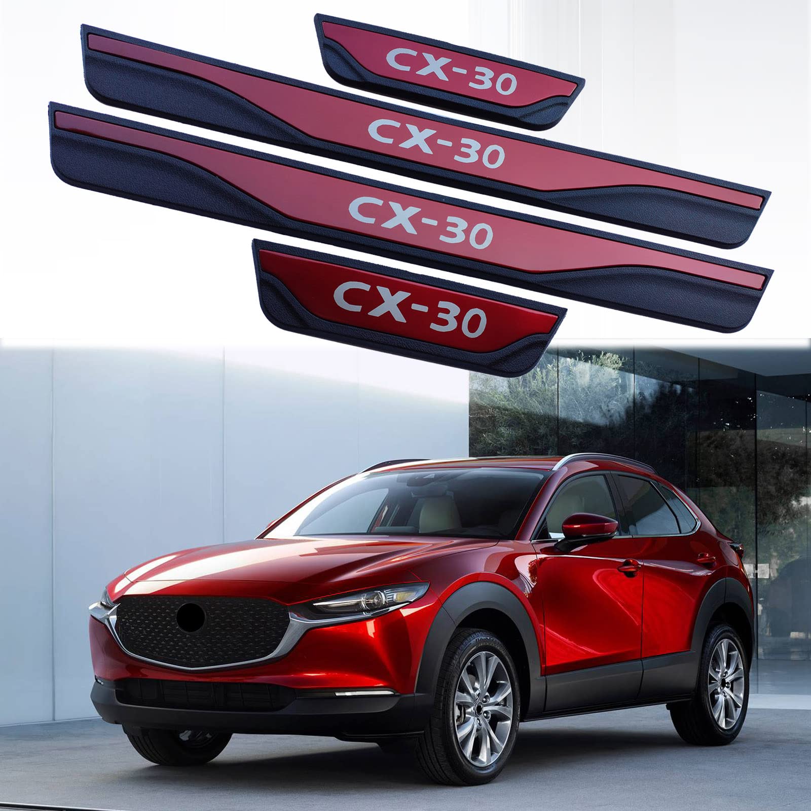 GZBFTDH Auto türeinstiegs Schutz, Teile für Mazda cx-30 CX30 2020 2022 Kick Panels Guard Scuff Plate 4PCS, Edelstahl mit ABS Auto Einstiegsleisten Schutz (ROT) von GZBFTDH