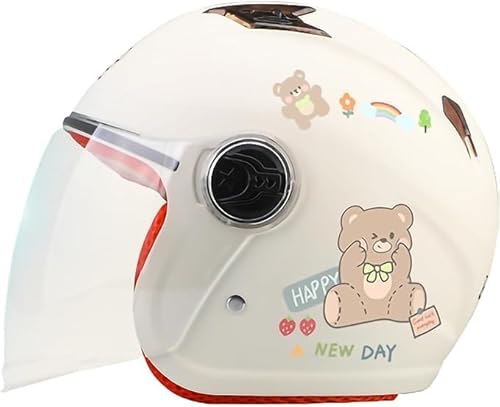 Kinder-Retro-Motorradhelm, Elektrischer Offener 3/4-Halbhelm Für Jugendliche, ECE-Zugelassener Vintage-Roller-Moped-Helm, ATV-Straßenhelm Für 3–14 Jahre Alte Jungen Und Mädchen H,50-55CM von GZEZHA