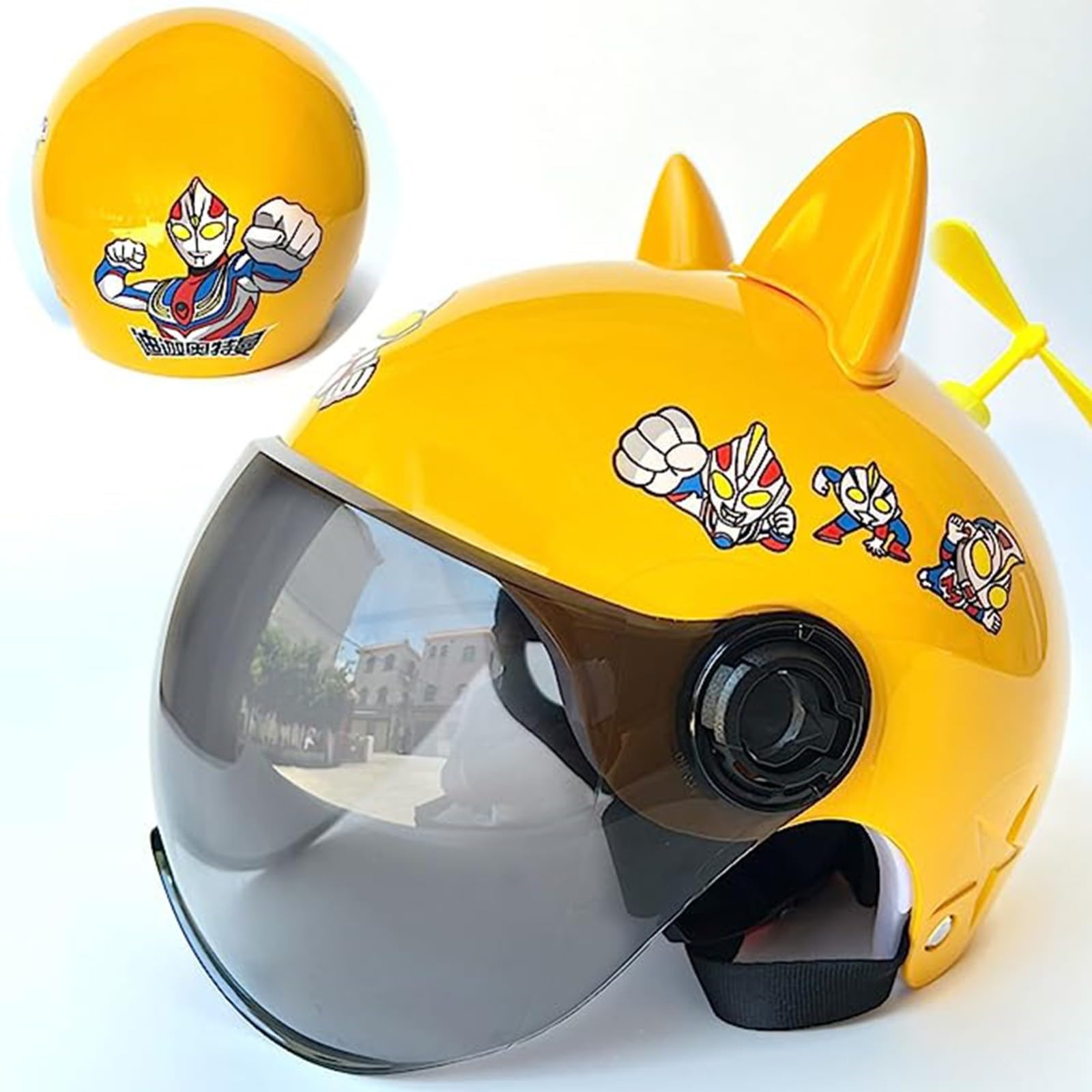 Niedlicher Cartoon-Kinderhelm, Offener Helm, Motorrad-Halbhelm Mit Sonnenblende, Moped-Helm, Herren-Damen-Roller, Elektrische Motorradhelme – DOT-Zugelassen D,46~52M von GZEZHA