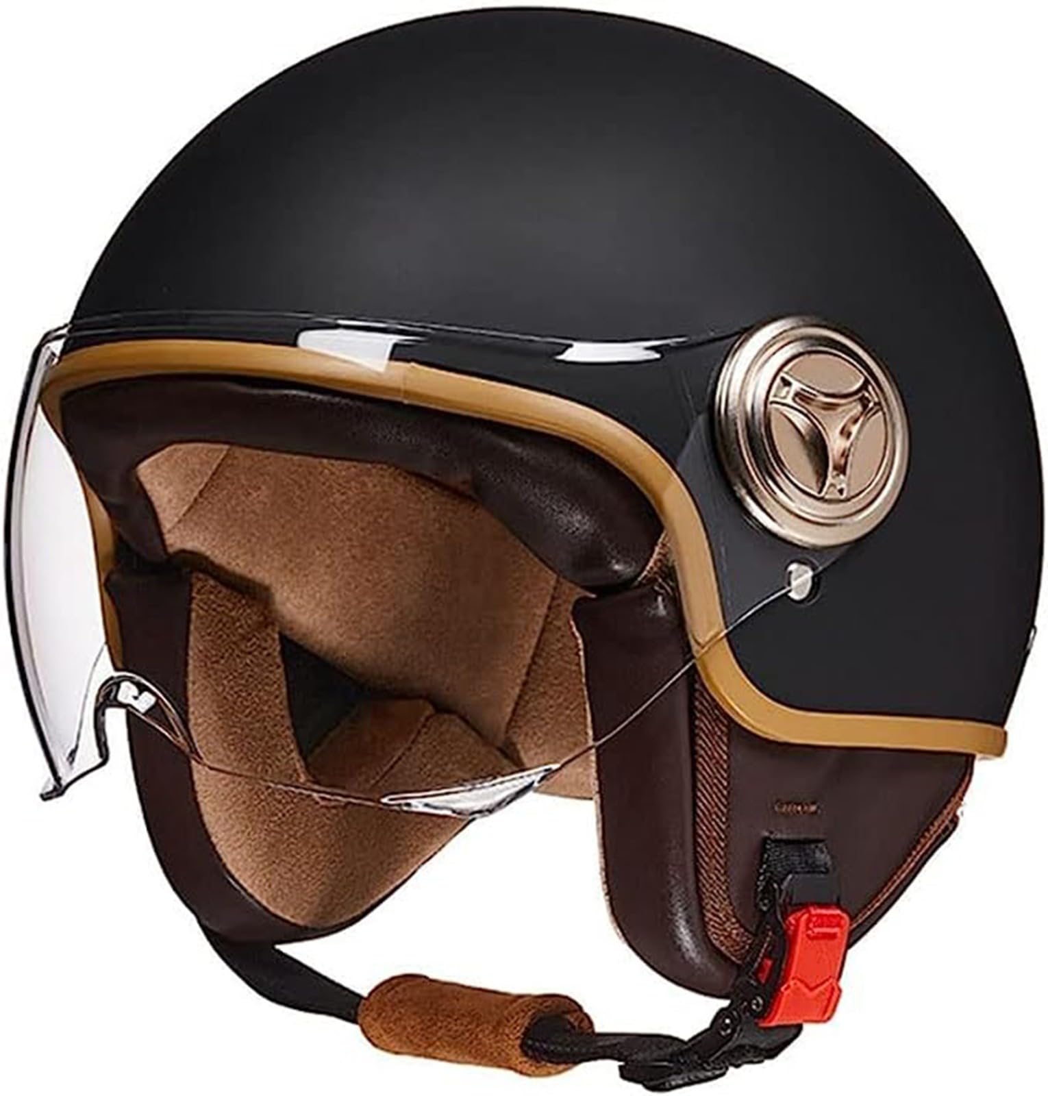 Vespa 3/4 Halber Motorradhelm, Retro-Motorradhelm, ECE-Zugelassener Retro-Jet-Helm Für Damen Und Herren, Moped, Motorrad, Helikopter D,54-61CM von GZEZHA