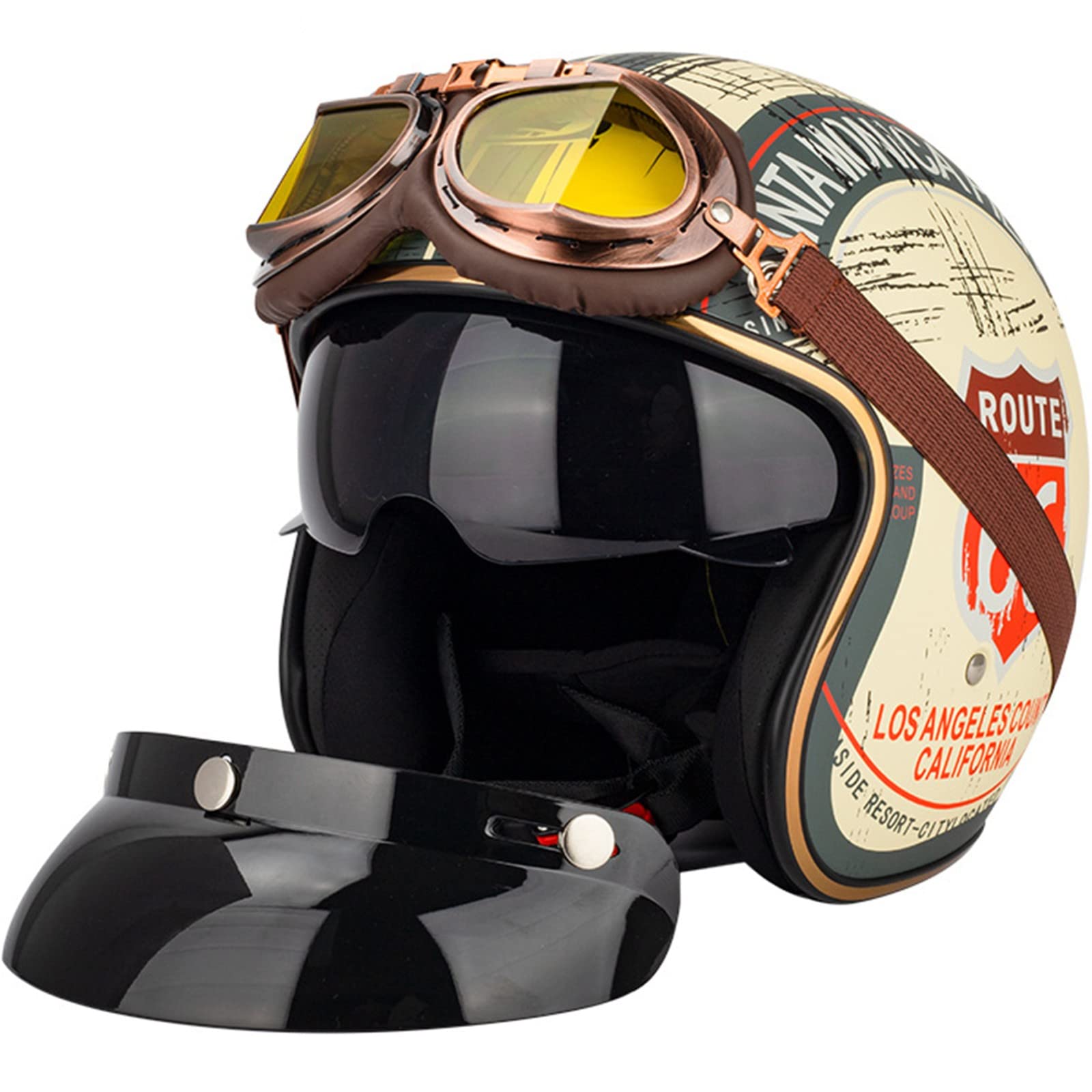 Vintage-Motorradhelm Mit Offenem Gesicht, 3/4 Retro-Klassischer Moped-Helm, DOT-Zugelassener Retro-Motorrad-Jet-Helm Für Erwachsene, Halbes Gesicht, Vintage-Motorradhelme E,XXL=63-64cm Vintage-Motorradhelm Mit Offenem Gesicht, 3/4 Retro-Klassischer Moped-Helm, DOT-Zugelassener Retro-Motorrad-Jet-Helm Für Erwachsene, Halbes Gesicht, Vintage-Motorradhelme E,XXL=63-64cm von GZEZHA