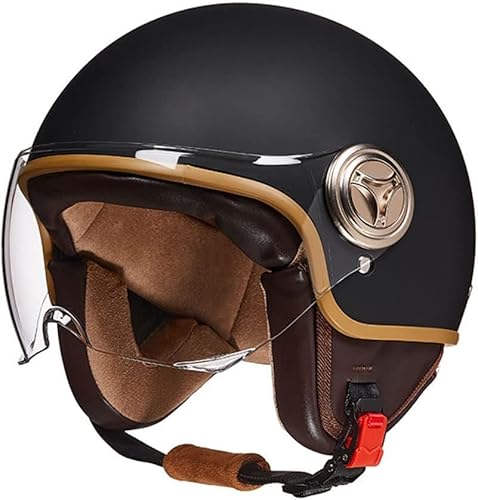 Vintage-Vespa-Motorradhelm Mit Offenem Gesicht, DOT-Geprüft, Für Herren Und Damen, Vespa 3/4-Motorrad-Halbhelm Mit Visier, Leichter, Atmungsaktiver Elektrischer Halbhelm E,54-61CM von GZEZHA