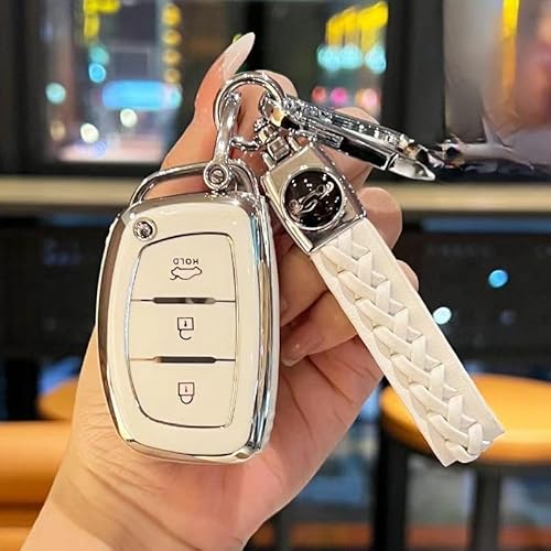 Auto Schlüssel Gehäuse für Hyundai Bayon 2021-2024,Hochwertige Materialien Funkschlüsselgehäuse Tasten Autoschlüssel Hülle Auto Schlüssel Schutzhülle Schlüsselbox Autozubehör,White-Smart A von GZLYLY