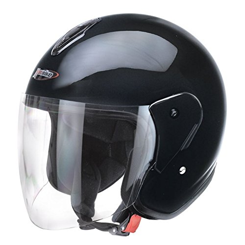 Jethelm mit Visier, schwarz glänzend, universell, genehmigt für Motorräder, Custom Cruiser, Scooter Vespa Epoca von GZM