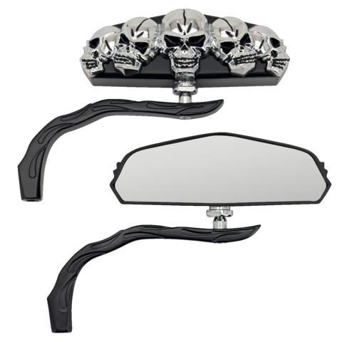 Set mit 1 Paar Rückspiegel schwarz Skull-Vision für Motorrad Harley Davidson von GZM