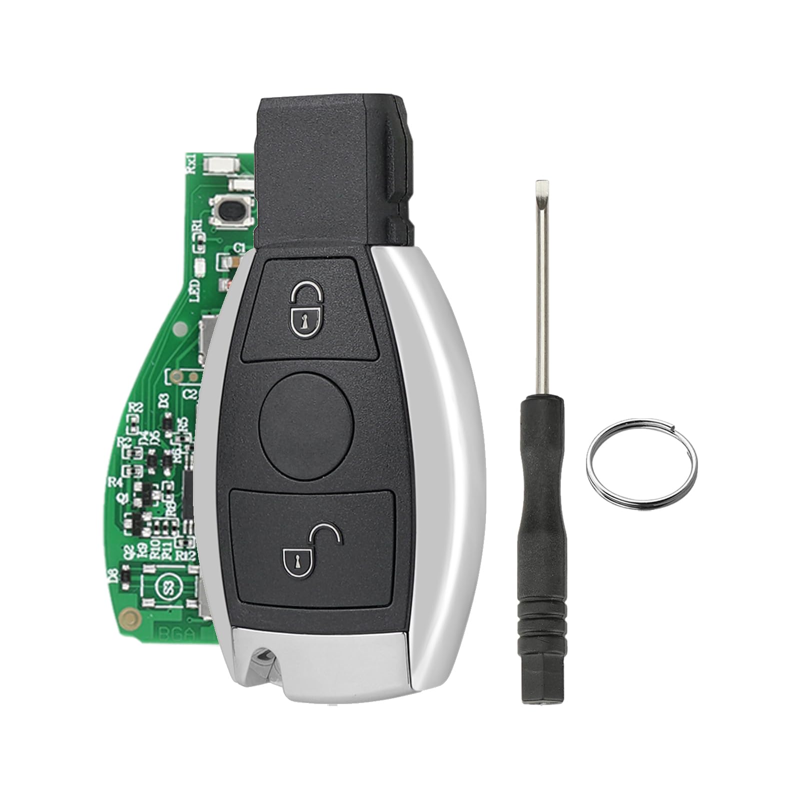 2-Knopf Auto Schlüssel Gehäuse Für Mercedes-Benz BGA semi-intelligenter Schlüssel 433 Frequenz FSK mit Schraubendreher und Schlüsselring （Einfacher Batteriehalter） von GZXNKEY