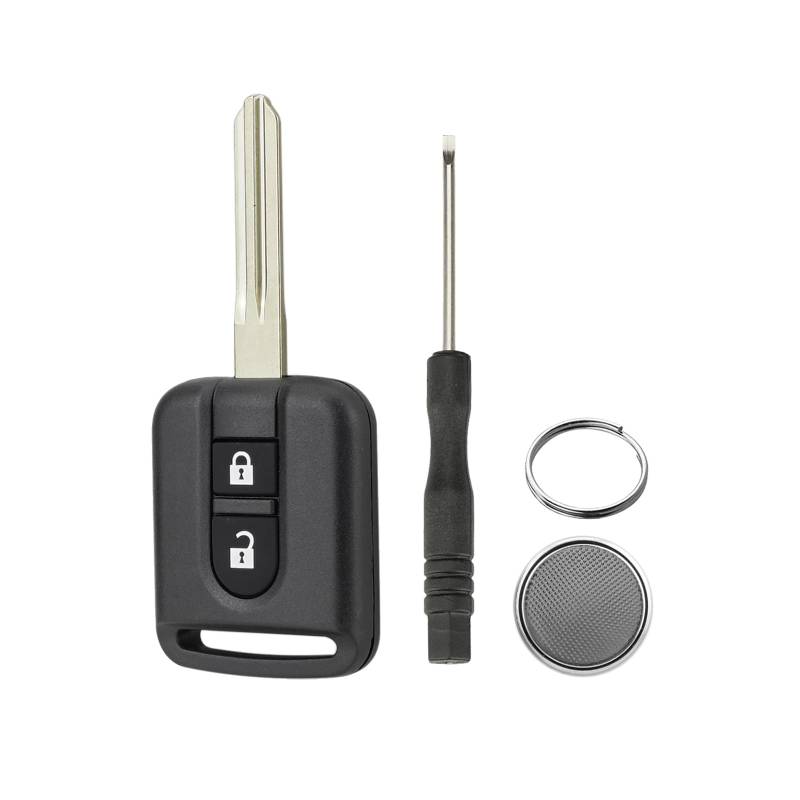 2-Knopf Fernbedienungsschlüssel Schlüssel Gehäuse für Nissan Micra Navara Almera X-Trail Juke Gerades Schlüsseletui mit Schraubendreher und Schlüsselring mit CR2016 Batterie (Silikonschlüssel) von GZXNKEY