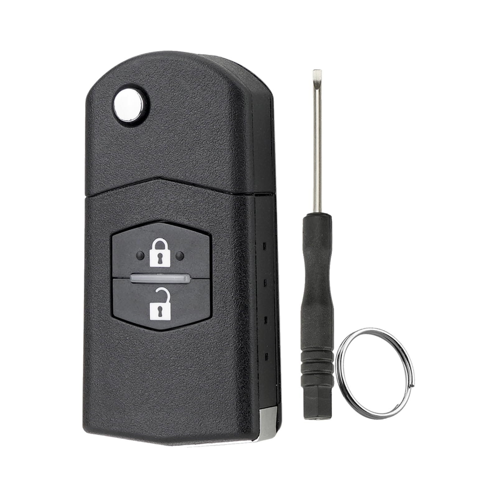 2 Tasten Austausch des Autoschlüsselgehäuses für Schlüsseletui mit ungeschnittener Klinge Mazda 2 3 5 M6 RX8 MX5 CX5 Klappschlüssel Etui mit Schraubendreher und Schlüsselring（Kleiner batteriehalter） von GZXNKEY