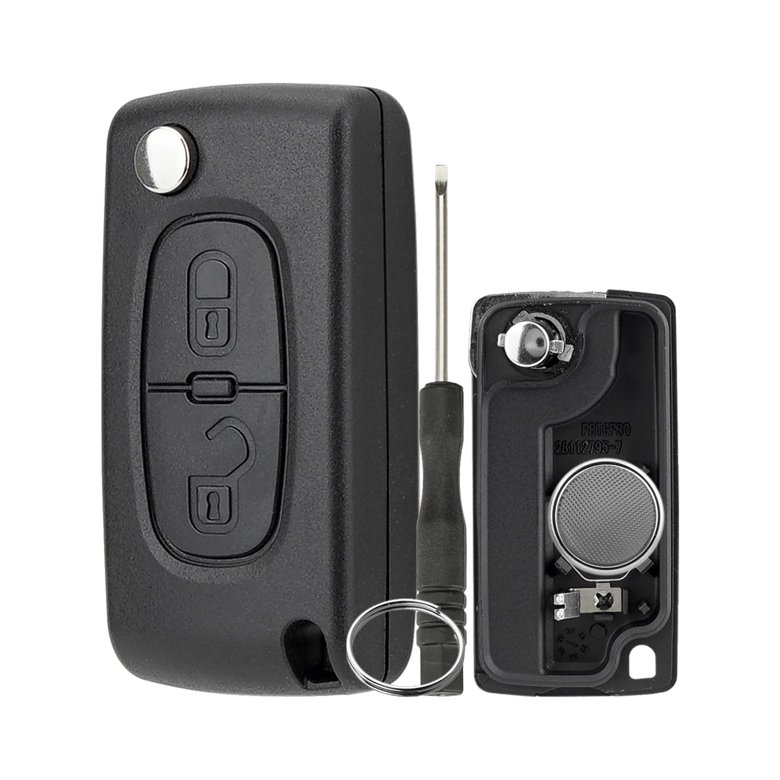 2 Tasten Schlüsselgehäuse kompatibe für Citroen/Peugeot/FIAT Berlingo Jumpy Schlüssel Gehäuse HU83 Klingen Mit Schraubendreher und Schlüsselring mit CR1620 Batterie （ CE0536） von GZXNKEY