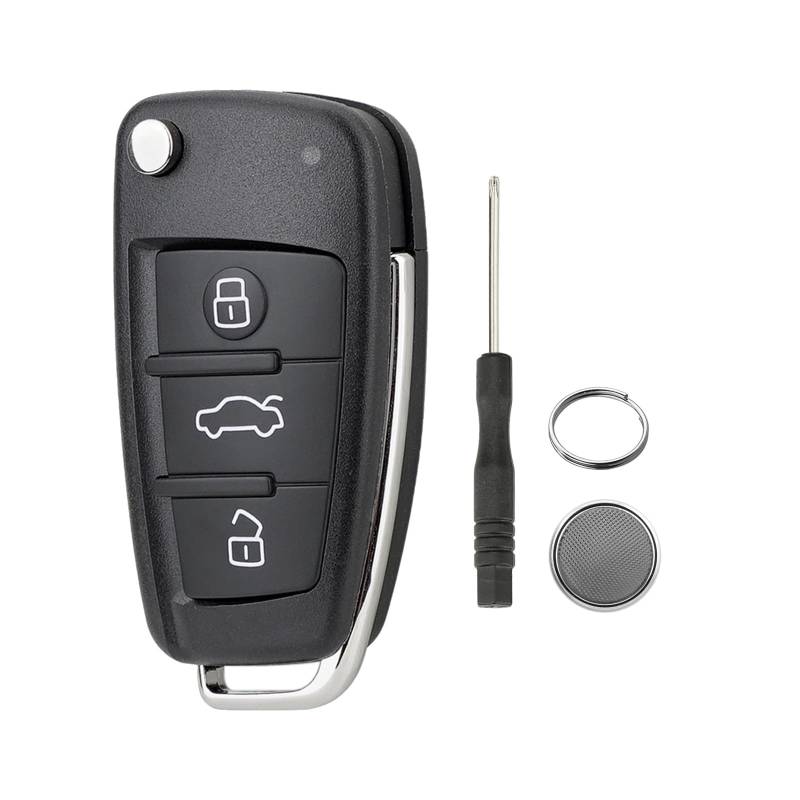 3-Knopf Audi Auto-Klappschlüssel-Etui für Audi A1 A2 A3 A4 A5 A6 A6L A8 Q3 Q5 Q7 TT S6 mit Klinge und Schraubendreher und Schlüsselring und CR2032 Batterie von GZXNKEY