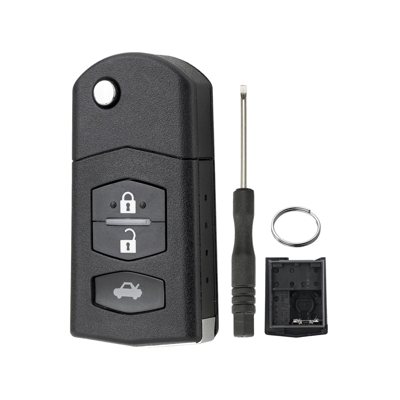 3 Tasten Austausch des Autoschlüsselgehäuses für Schlüsseletui mit ungeschnittener Klinge Mazda 2 3 5 RX8 MX5 CX5 Klappschlüssel Etui mit Schraubendreher und Schlüsselring von GZXNKEY