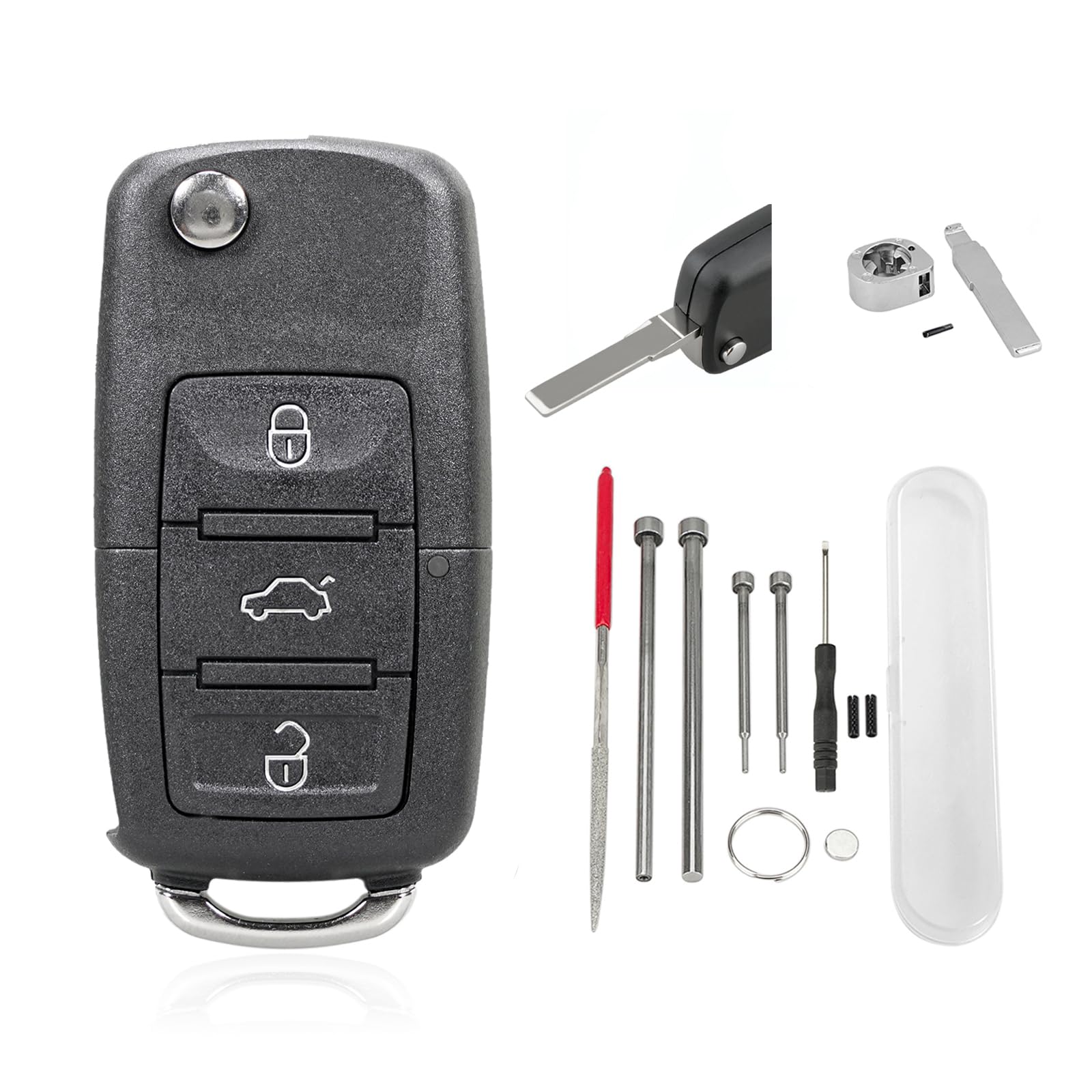 3 Tasten Auto Fernbedienungsgehäuse Für VW Octavia Jetta Golf Skoda Polo B5 Leon Touran Sharan MK6 Scirocco Passat Bettle Transporter Seat Schlüsselanhänger Etui mit Stahl Pin Removal Tool Nadelfeile 3 Tasten Auto Fernbedienungsgehäuse Für VW Octavia Jetta Golf Skoda Polo B5 Leon Touran Sharan MK6 Scirocco Passat Bettle Transporter Seat Schlüsselanhänger Etui mit Stahl Pin Removal Tool Nadelfeile von GZXNKEY