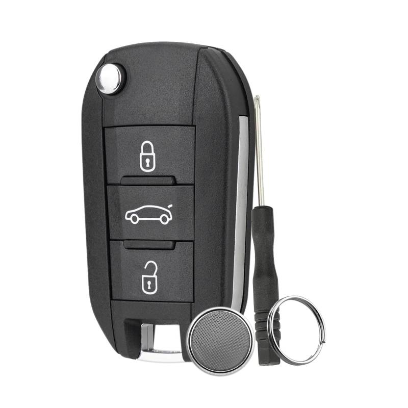 3-Tasten Auto Schlüssel Gehäuse Schlüsselkasten für alte Peugeot Citroen C4 Cactus Peugeot 208 308 smart Schlüsselkasten mit Schraubendreher Schlüsselring mit CR2032 Batteri（VA2 Klinge von GZXNKEY