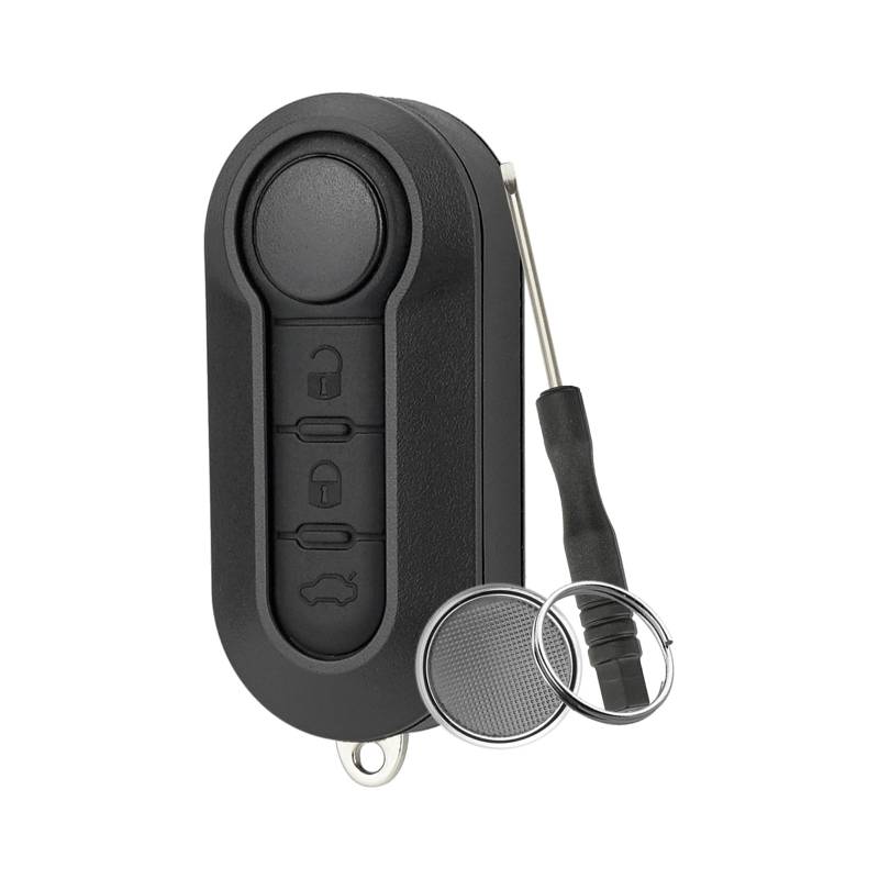 3-Tasten Auto Schlüssel Gehäuse für FIAT 500 Doblo Ducato Panda Punto Peugeot Schlüssel gehäuse mit Schraubendreher-Schlüsselring mit CR2032 Batteri (Schwarze Taste) von GZXNKEY