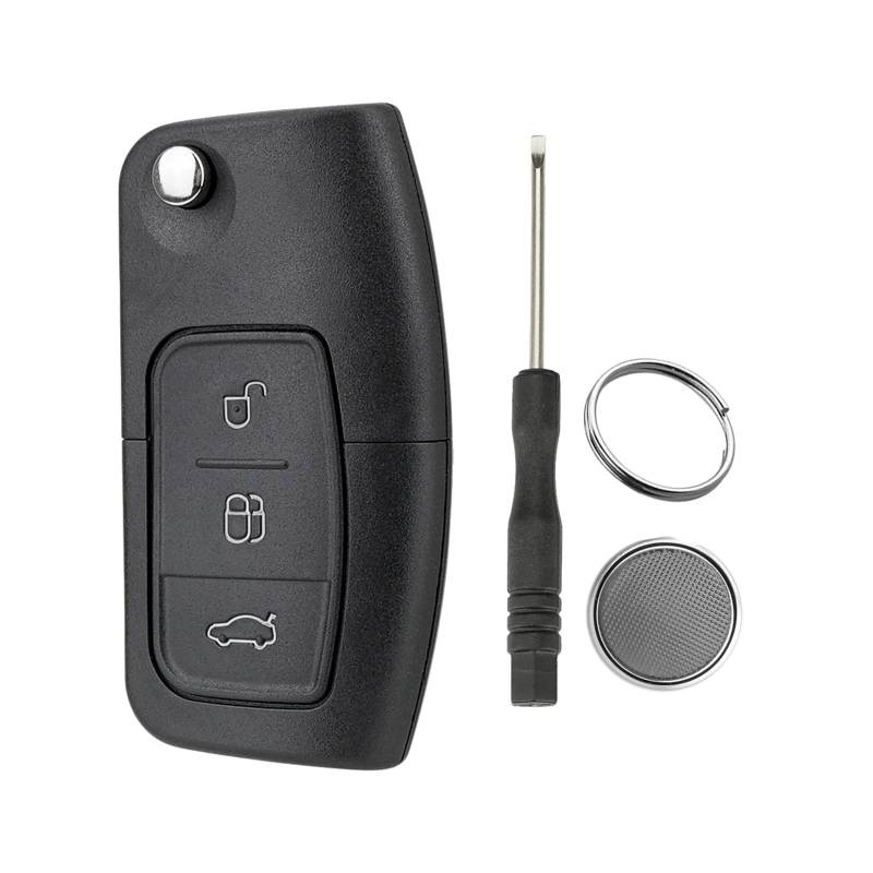 Auto Schlüssel Gehäuse Schlüssel Gehäuse für Ford 3Tasten Autoschlüssel Funkschlüssel Focus Mondeo Fiesta S-Max C mit Klinge und Schraubendreher und Schlüsselring (Gehäuse mit Batterie) von GZXNKEY