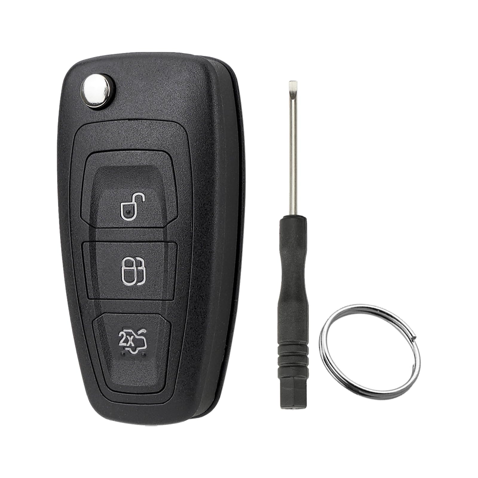 3 Tasten Auto Schlüsselgehäuse für Ford Fiesta Focus KA Transit KUGA 3 Tasten FORD-11 mit Schraubendreher und Schlüsselring HU101 Klinge (Gehäuse Ohne Batterie) von GZXNKEY