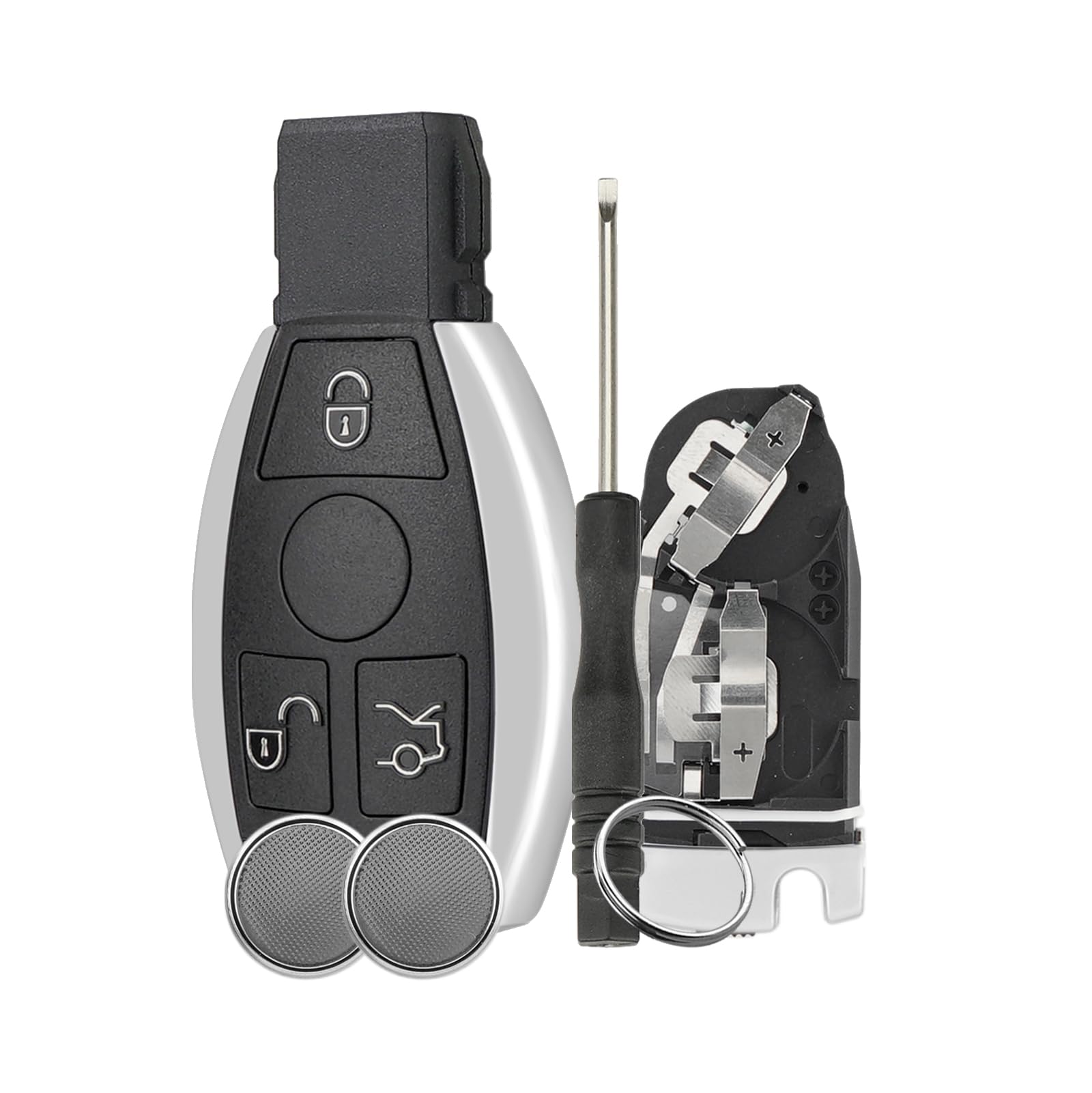 3 Tasten Autoschlüssel-Etui für Mercedes Benz Schlüssel gehäuse Mit Schraubendreher und Schlüsselring und 2 x 2025 Batterien Doppelter Batteriehalter von GZXNKEY