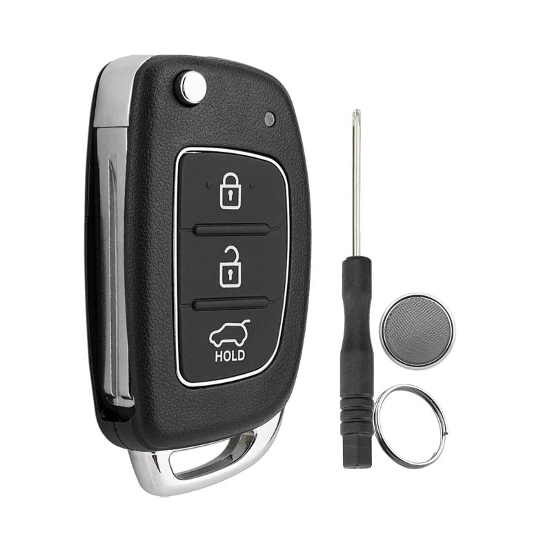 3 Tasten Autoschlüssel Gehäuse Für Hyundai i20 iX20 iX35 Tucson Santa Fe Hyundai Santa Fe Klappschlüssel Etui Pilot Autoschlüssel mit Schraubendreher Schlüsselring CR2032 Batterie von GZXNKEY