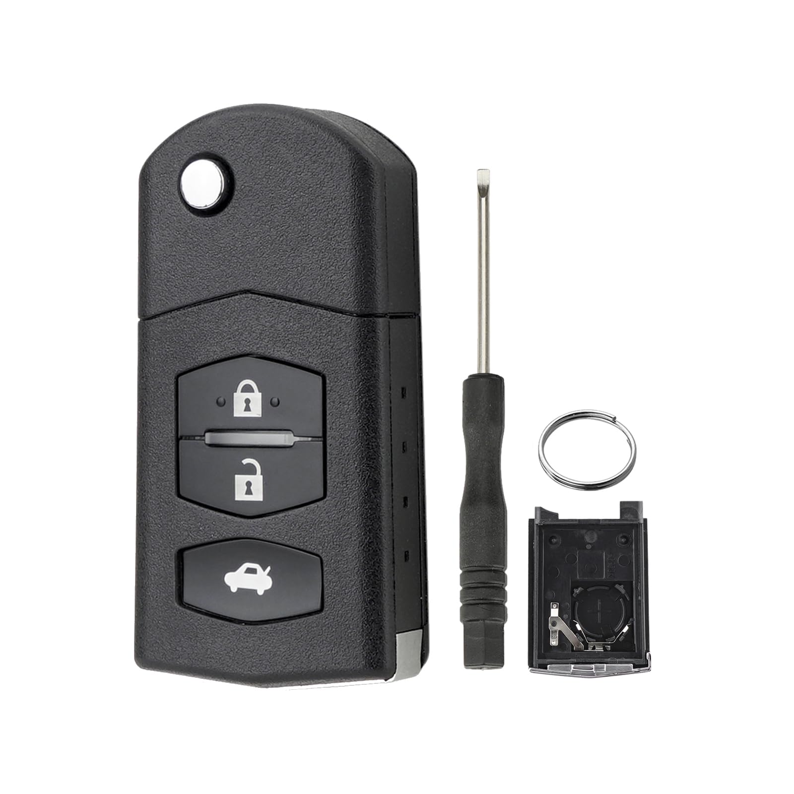 3-Tasten Klappetui für Autoschlüssel für Mazda 2 DE 6 GH CX-7 ER MX-5 NC 3 BL 5 CR A mit Schraubendreher und Schlüsselring von GZXNKEY