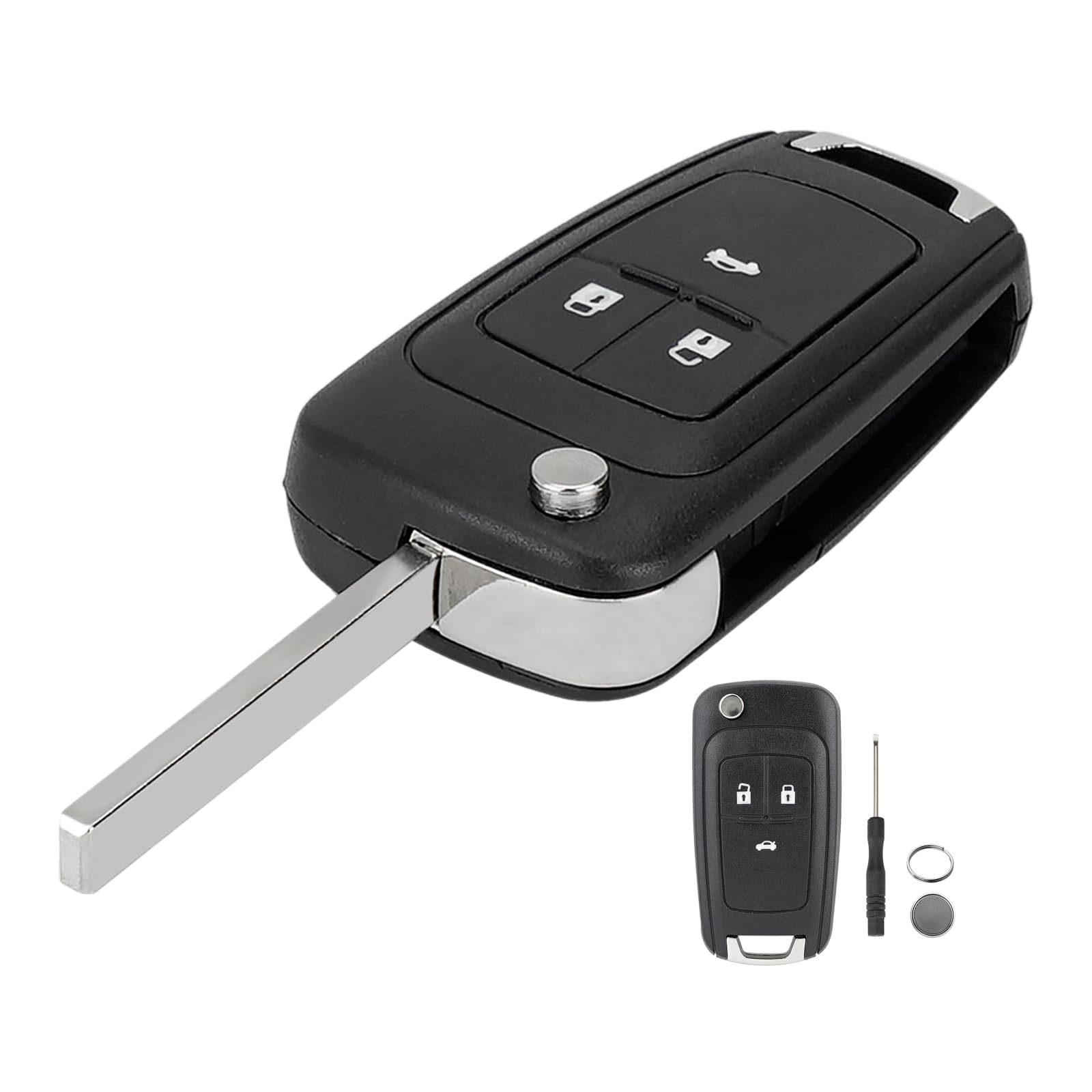 3 Tasten Klappschlüssel Auto Schlüsselgehäuse Geeignet für Chevrolet Cruze Myriad Buick Intel GTXT Junwei Junyue Auto Fernbedienung Schlüssel Gehäuse mit Schraubendreher Schlüsselring CR2032 Batterie von GZXNKEY