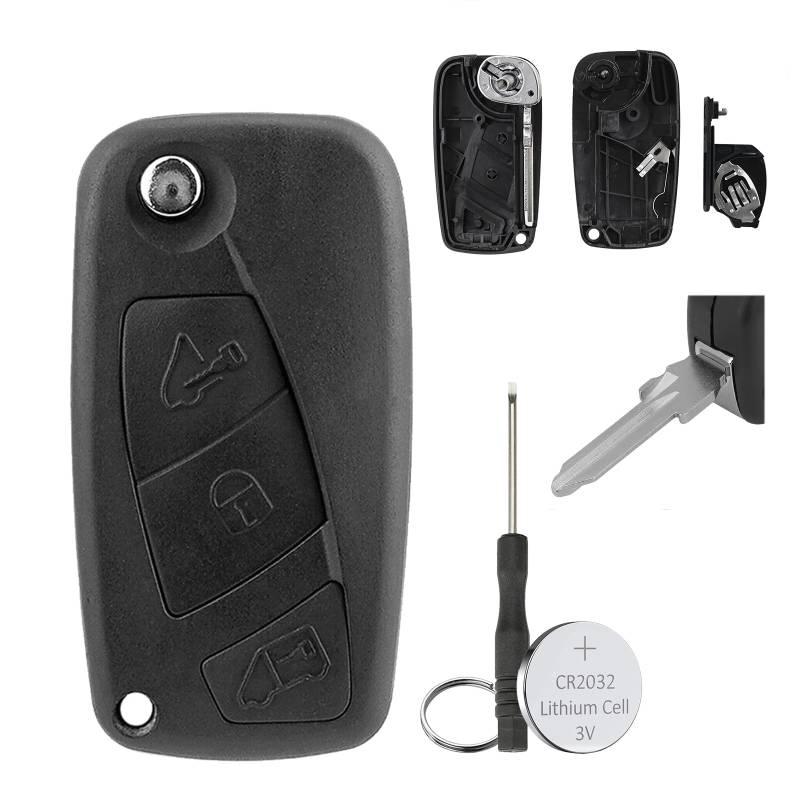 GZXNKEY 3-Tasten-Klappschlüsselgehäuse für Iveco Daily MK4 2006 2007 2008 2009 2010 2011 Fernbedienung mit GT10 Klinge Schraubendreher Schlüsselanhänger CR2032 Batterie von GZXNKEY