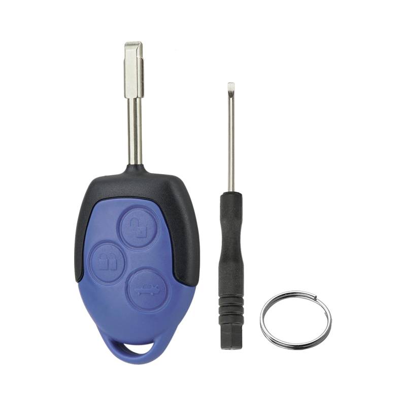 3 Tasten Schlüssel Fernbedienung Gehäuse blau-schwarz für Ford Connect Transit Tourneo Mondeo Tibbe Blank mit Schraubendreher und Schlüsselring（Kreisförmige Klingen） von GZXNKEY