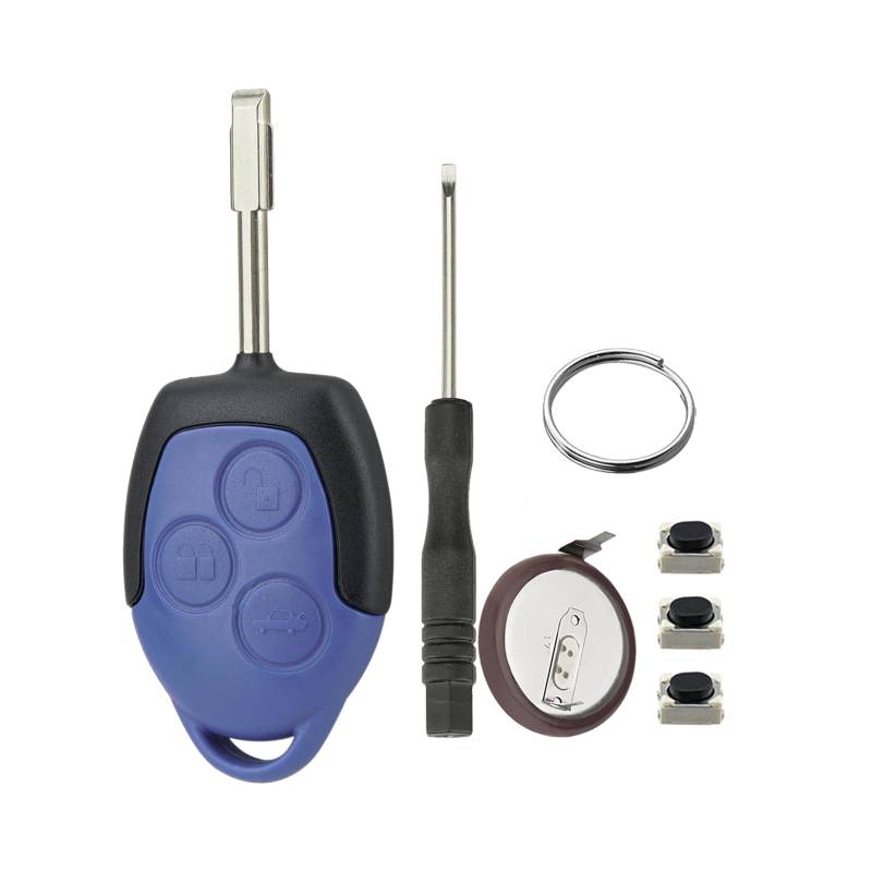 3-Tasten Schlüssel Gehäuse blau-schwarz für Ford Transit Connect MK7 Van Schlüssel Fernbedienung mit Schraubendreher Schlüsselring VL2330 Batterie (180 Grad) mit 3 Switches von GZXNKEY