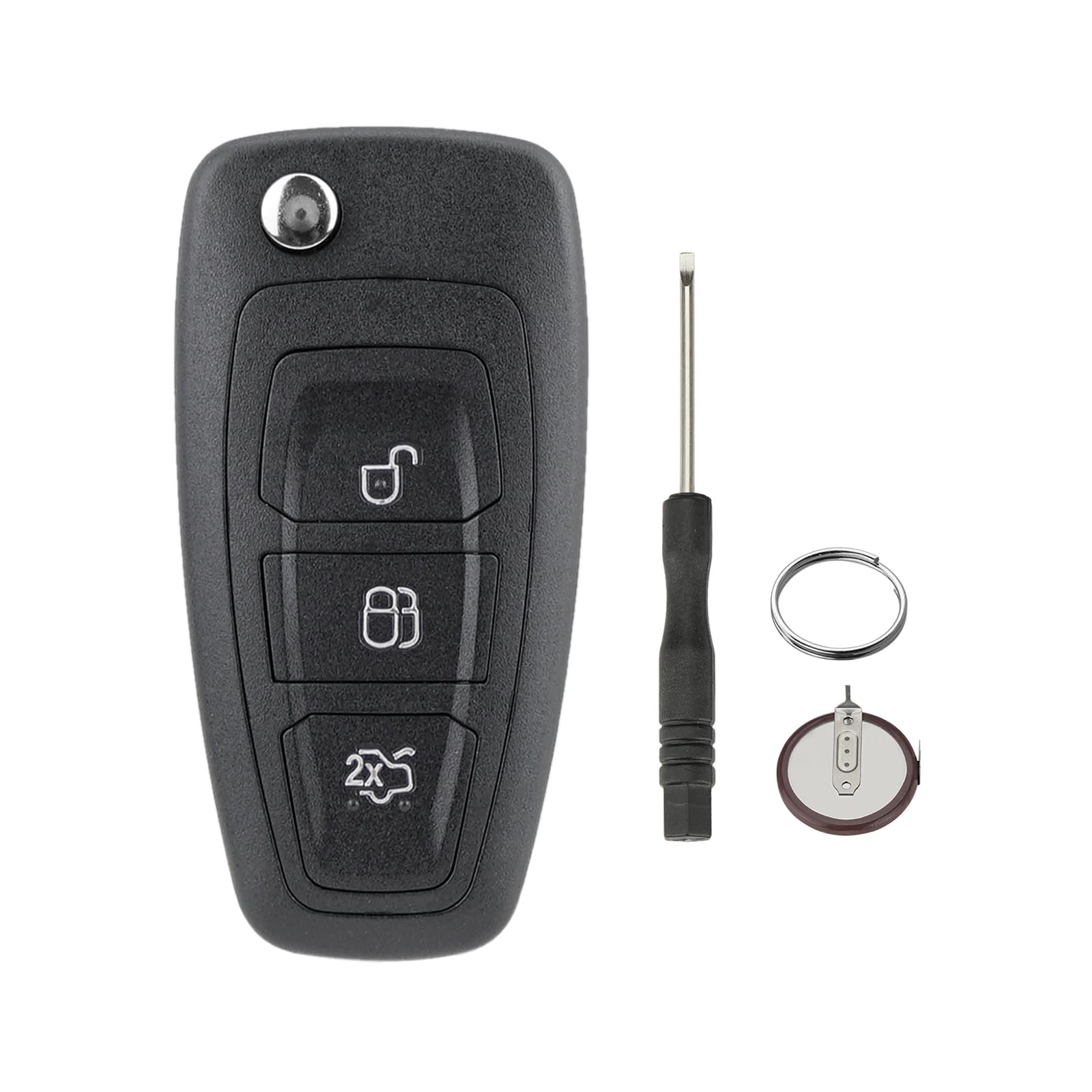 3 Tasten Auto Schlüsselgehäuse für Ford Fiesta Focus KA Transit KUGA 3 Tasten FORD-11 mit Schraubendreher und Schlüsselring HU101 Klinge (Gehäuse mit Batterie) von GZXNKEY