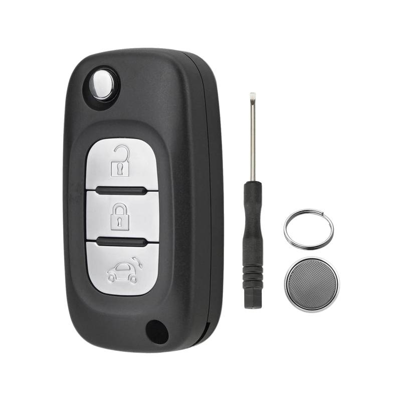 3-Tasten Schlüsselgehäuse für Autoschlüssel kompatibel Für Mercedes-Benz Smarter 453 Forfour 2015 2016 2017 Klapp Schlüsseletui mit Schraubendreher Schlüsselring CR2032 Batterie von GZXNKEY