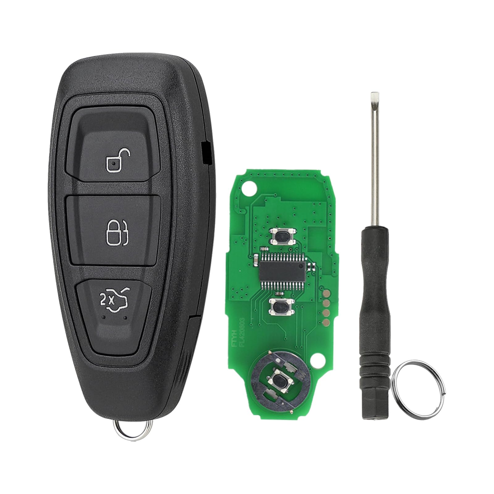 433 MHz 3 Tasten Auto Fernbedienungsschlüssel Kompatibilität für Ford Fiesta Focus Mondeo Grand B-Max S-Max C-Max mit ID63 (80) Chip KR55WK48801 mit Klinge und Schraubendreher und Schlüsselring von GZXNKEY