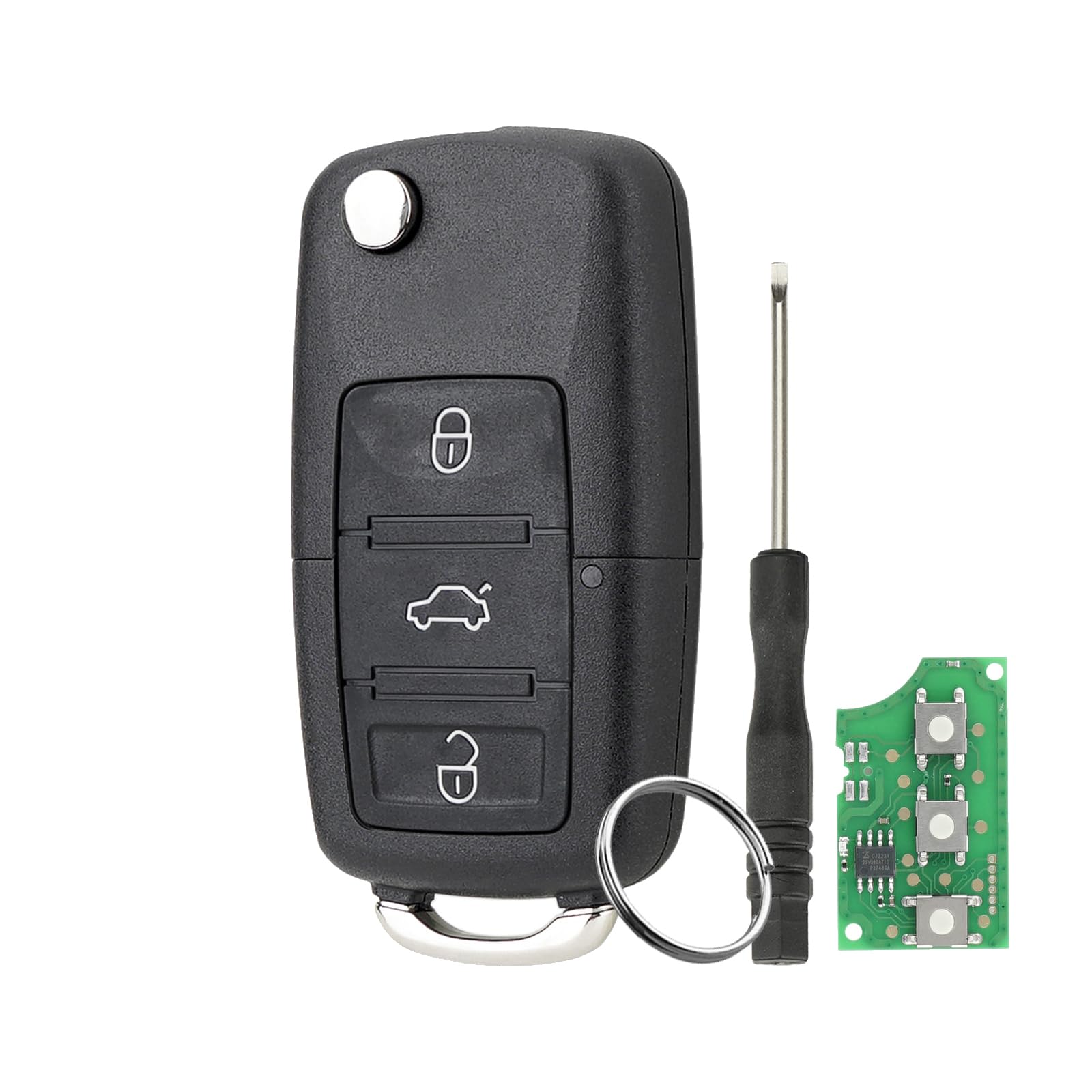433MHZ 3 Tasten Autoschlüssel für Volkswagen Skoda Klappschlüssel mit ID48 Chip FCCID 1J0959753DA mit Wortschraubendreher und Schlüsselring von GZXNKEY