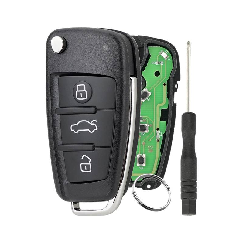 3 Tasten Autoschlüssel Hülle Geeignet für Audi 2006-2013 Audi A3 A4 A6 Q7 TT Ersatzschlüssel mit Klinge und Schraubendreher und Schlüsselring (434MHZ Schlüssel) von GZXNKEY