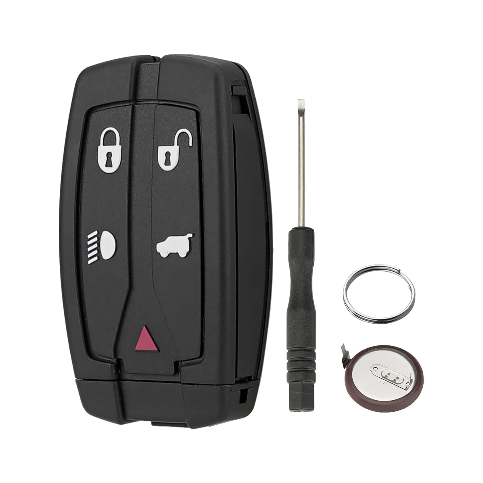 5 Tasten Autoschlüsselanhänger Etui für Freelander schlüssel Land Rover LR 2 5 Schlüssel Smart Key Case mit Schraubendreher Schlüsselring VL2330 Batterie (180 Grad) von GZXNKEY