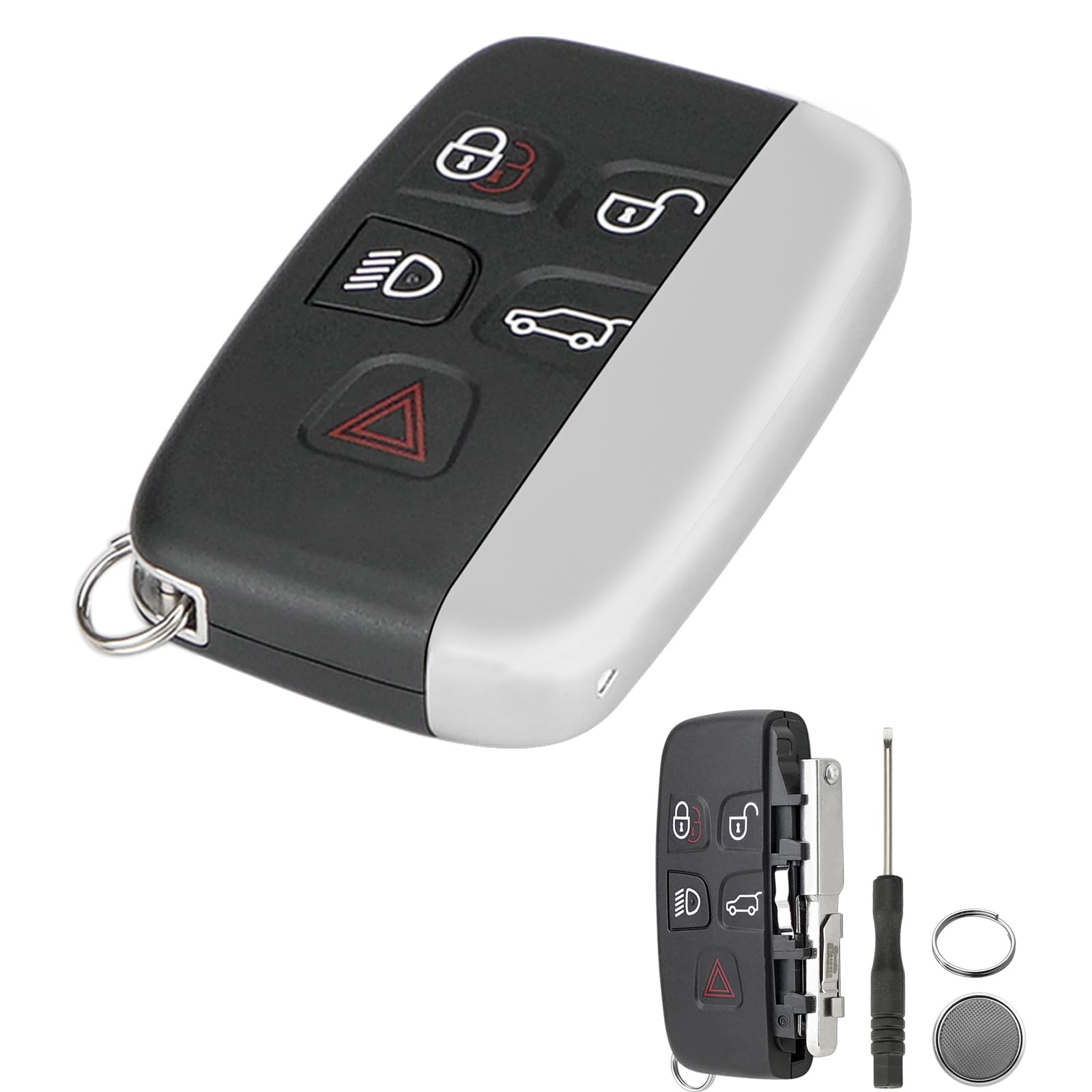 5 Tasten Autoschlüsselanhänger für Jaguar xf XJ XJL XE für Land Rover Discovery LR2 LR4 Freelander Range Rover Sport Evoque Vougel Mit Schraubenzieher und Schlüsselring mit CR2032 Batterie 5 Tasten Autoschlüsselanhänger für Jaguar xf XJ XJL XE für Land Rover Discovery LR2 LR4 Freelander Range Rover Sport Evoque Vougel Mit Schraubenzieher und Schlüsselring mit CR2032 Batterie von GZXNKEY