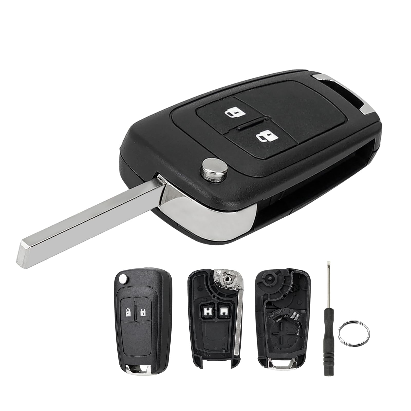 Auto Schlüsselgehäuse Für Chevrolet Opel 2 TastenSchlüssel Klappschlüssel-Etui mit Schraubendreher und Schlüsselring Klinge (Gehäuse Ohne Batterie) von GZXNKEY