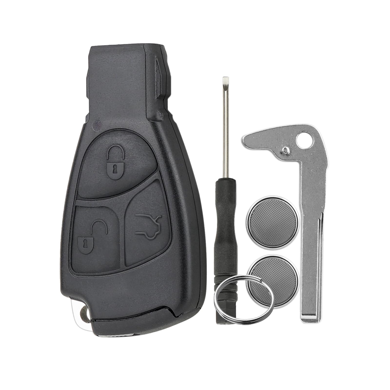 Autoschlüssel Gehäuse Für Mercedes-Benz 3 Tasten Smart Key Case mit Batterie Clip Small Key mit Schraubendreher Schlüsselring 2 x CR2025 Batterie （Schwarz Rand） von GZXNKEY