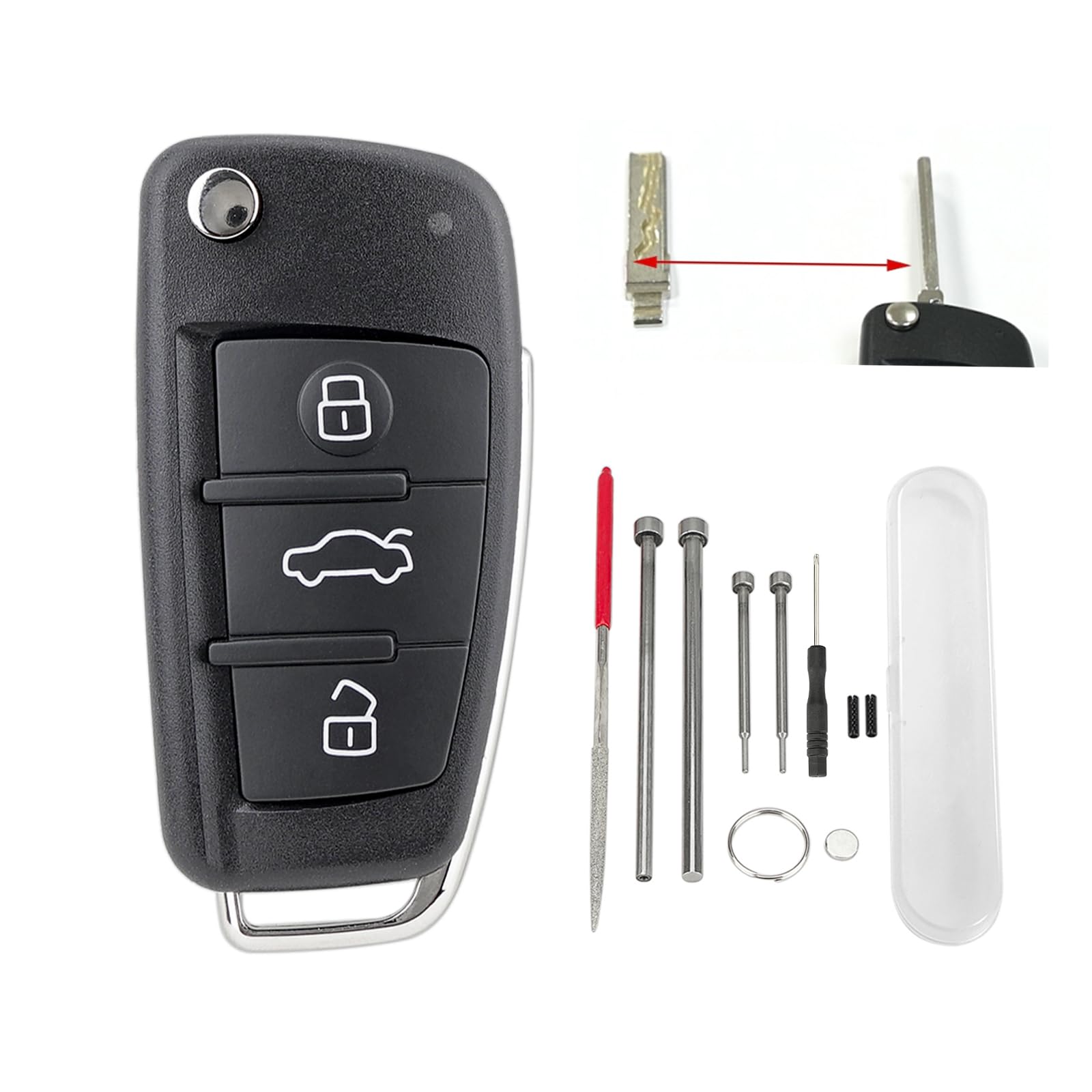 GZXNKEY Für Audi TT Schlüsselanhänger Gehäuse mit Pin Removal Tool Nadelfeile Für A-UDI A3 A4 A6 A8 Q6 Q7 Quattro Autoschlüssel Shell Cover Uncut Blade GZXNKEY Für Audi TT Schlüsselanhänger Gehäuse mit Pin Removal Tool Nadelfeile Für A-UDI A3 A4 A6 A8 Q6 Q7 Quattro Autoschlüssel Shell Cover Uncut Blade von GZXNKEY
