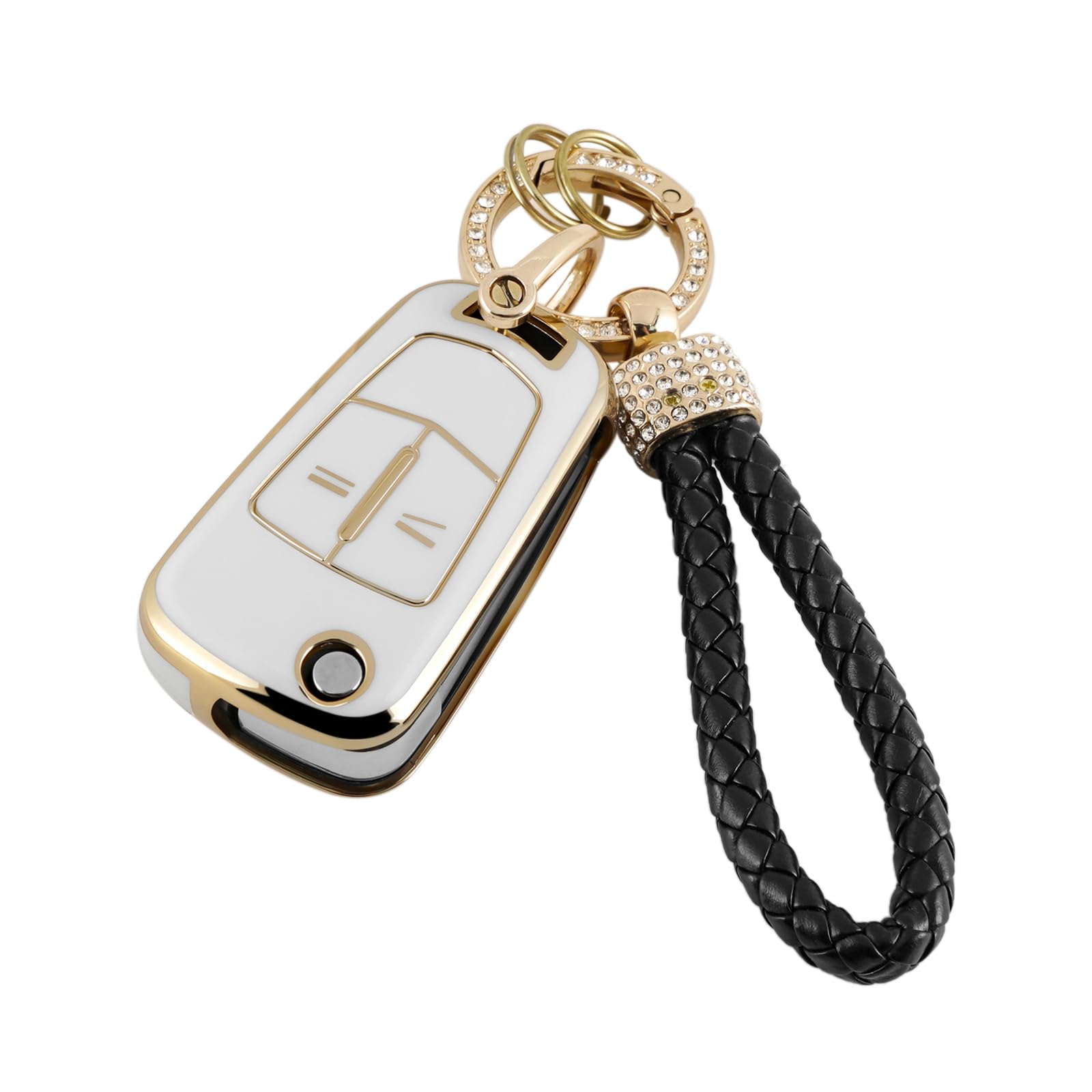 Autoschlüssel TPU Schutz für Vauxhall Corsa Astra Vectra Zafira Signum Meriva TPU Schlüsselschutzhülle mit Kohlefaser-Schlüsselanhänger (Weiß Gold) von GZXNKEY